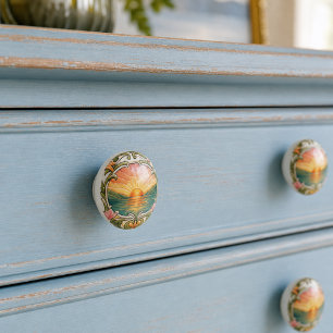 Art Nouveau Sunrise & Floral Faux Ceramic Knob
