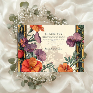 Art Nouveau Sunset Floral Wedding Thank You Card