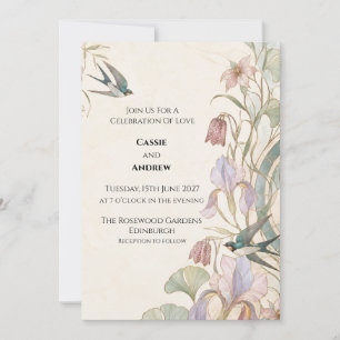 Art Nouveau Swallow Iris Garden Wedding Invitation