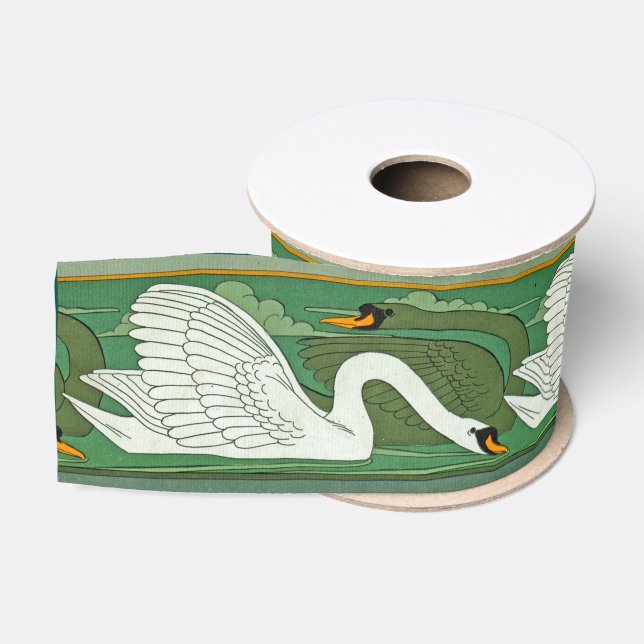 Art Nouveau Swan Birds Wildlife Animals Grosgrain Ribbon (Spool)