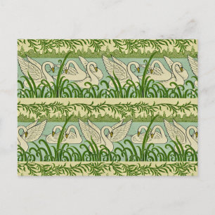 Art Nouveau Swan Pattern – Vintage Botanical Swan Postcard