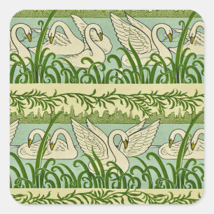 Art Nouveau Swan Pattern – Vintage Botanical Swan  Square Sticker