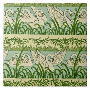 Art Nouveau Swan Pattern – Vintage Botanical Swan  Tile