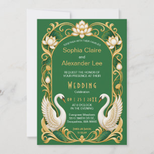 Art Nouveau Swans Elegant Wedding Invitation