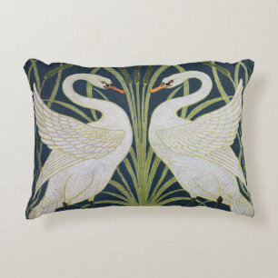 Art Nouveau Swans Pattern: Walter Crane Swan Print Accent Pillow