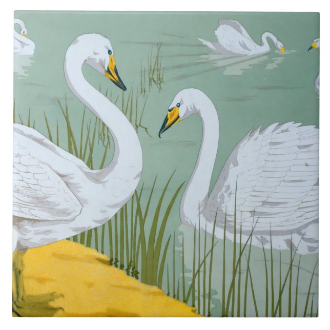 Art Nouveau Swans Tile (Front)