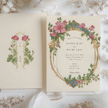 Art Nouveau Sweet Pea Floral Wedding Invitation<br><div class="desc">Celebrate your special day with this stunning Art Nouveau-inspired wedding invitation, featuring delicate sweet pea floral designs. The front of the invitation is adorned with an intricate border of pink and mauve sweet pea flowers intertwined with green foliage, all set against a warm ivory background. The elegant gold accents and...</div>