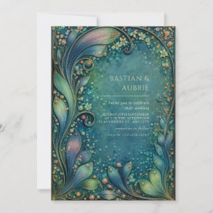 Art Nouveau Swirling Foliage Antique Wedding Invitation