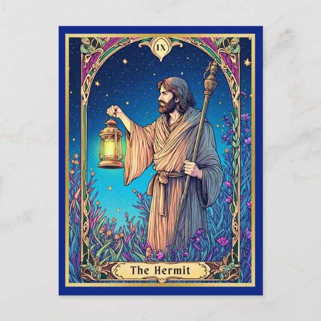Art Nouveau Tarot Card, The Hermit Postcard (Front)