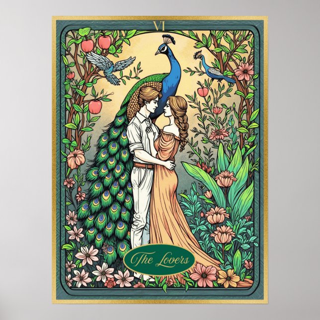 Art Nouveau Tarot Card, The Lovers Poster (Front)