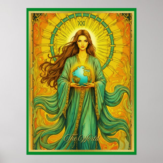 Art Nouveau Tarot Card The World Poster (Front)