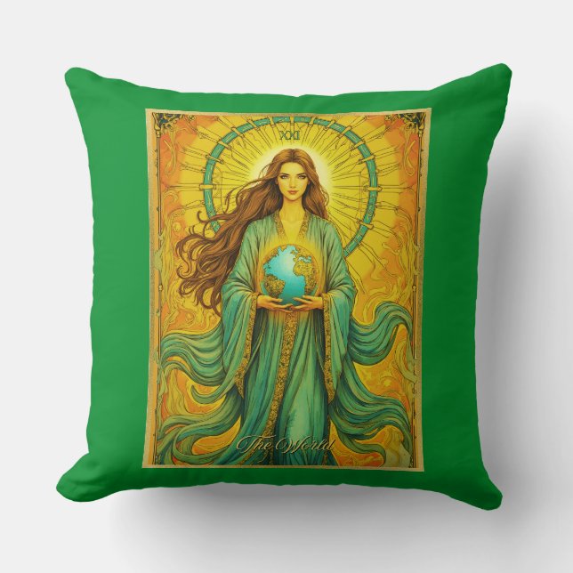 Art Nouveau Tarot Card The World Throw Pillow (Front)