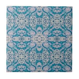 Art Nouveau Teal Blue Purple Mirrored Pattern Tile