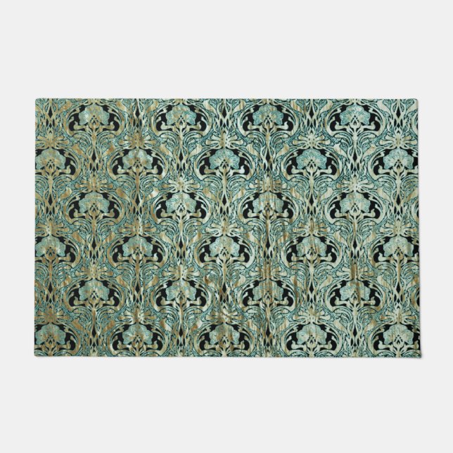 Art nouveau, teal,gold,pattern,belle époque,chic,e doormat (Front)