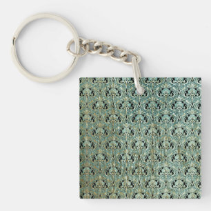 Art nouveau, teal,gold,pattern,belle époque,chic,e keychain