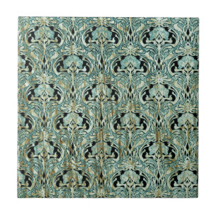 Art nouveau, teal,gold,pattern,belle époque,chic,e tile
