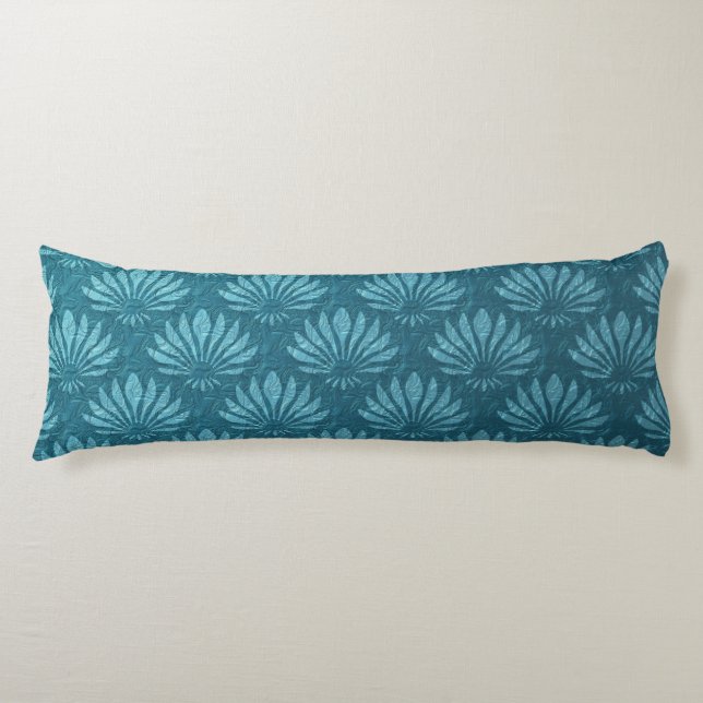 Art Nouveau,Teal,metallic,art deco, fan pattern,ch Body Pillow (Front)