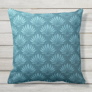 Art Nouveau,Teal,metallic,art deco, fan pattern,ch Outdoor Pillow