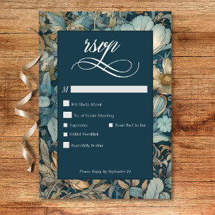 Art Nouveau Teal William Morris Floral Wedding RSVP Card