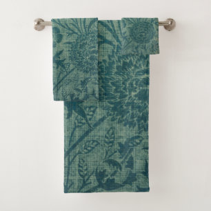 art Nouveau,teal,William Morris style, floral,chic Bath Towel Set
