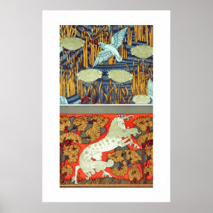 Art nouveau textile kingfisher horse Verneuil Poster