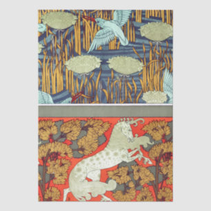 Art nouveau textile kingfisher horse Verneuil  Tissue Paper