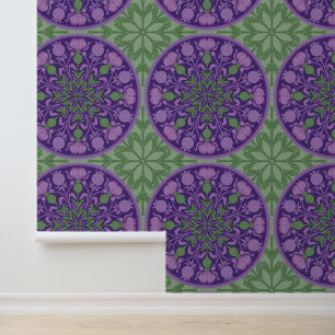 Art Nouveau Thistle Pattern in Purple and Green Wallpaper