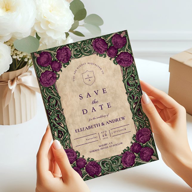 Art Nouveau Thistle Wedding Save The Date (Creator Uploaded)