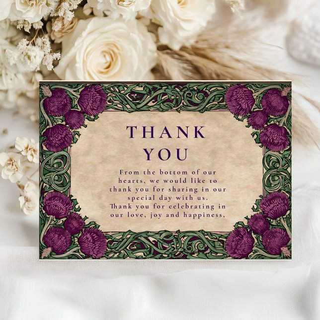 Art Nouveau Thistle Wedding Thank You Card (Creator Uploaded)