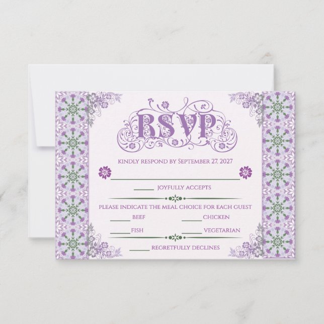 Art Nouveau Thistle Wheel Lilac Horizontal RSVP Card (Front)
