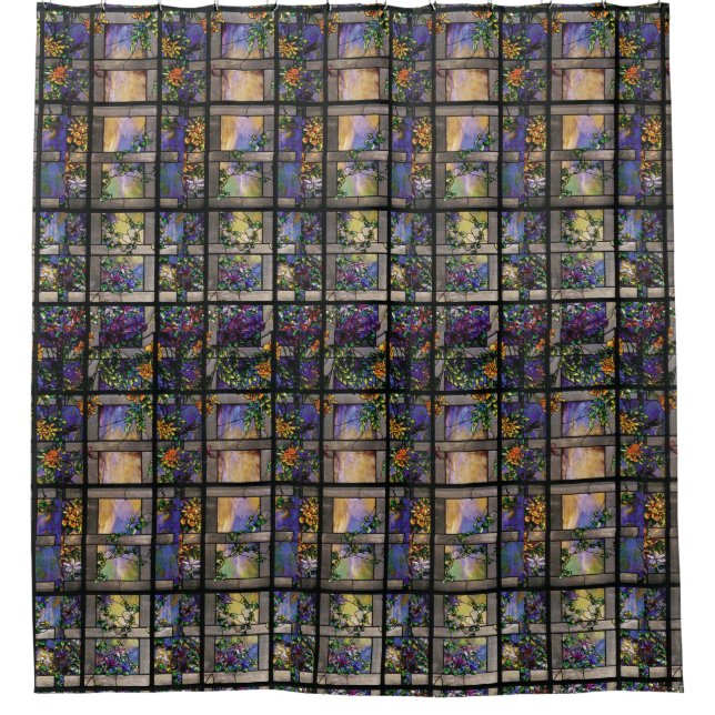Art Nouveau Tiffany Stained Glass Clematis Flowers (Front)