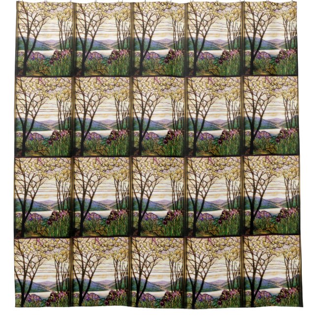 Art Nouveau Tiffany Stained Glass Iris Flowers (Front)