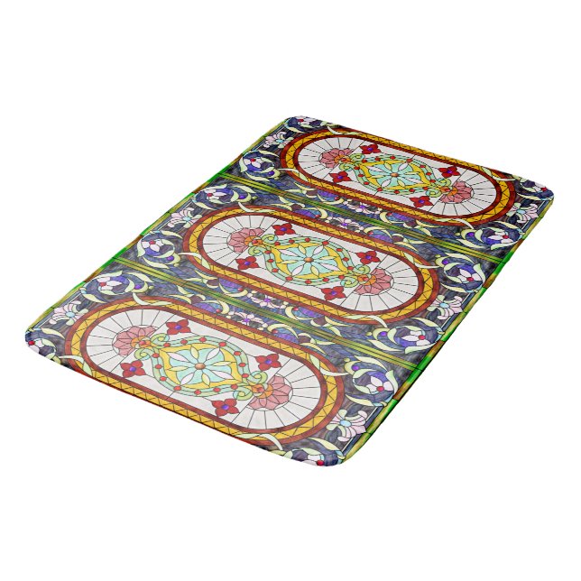 Art Nouveau Tiffany Stained Glass Window Pattern Bath Mat (Angled)