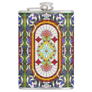 Art Nouveau Tiffany Stained Glass Window Pattern Hip Flask