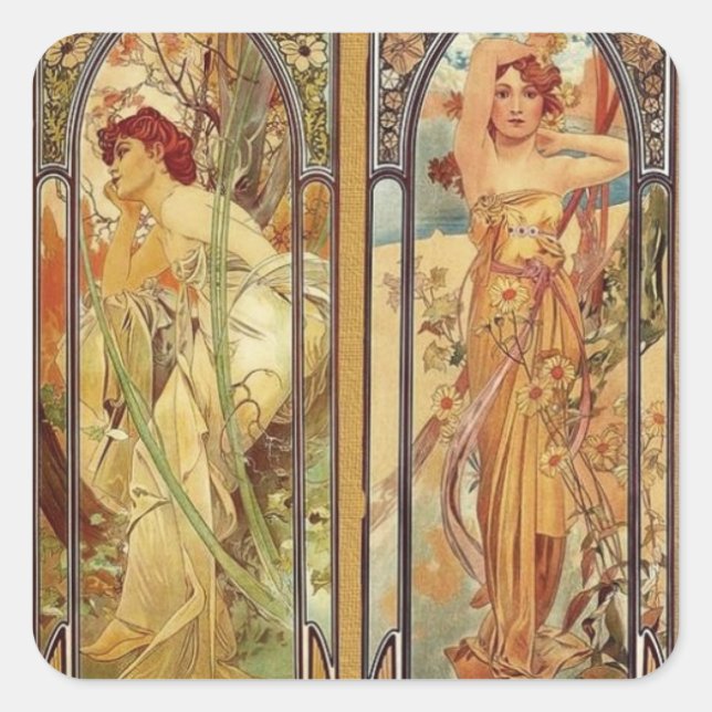 Art Nouveau Times of Day Square Sticker (Front)