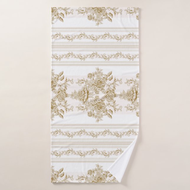 Art nouveau,Toile,floral,pattern,beige,chic,elegan Bath Towel (Bath Towel)
