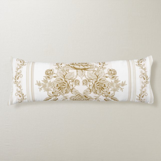 Art nouveau,Toile,floral,pattern,beige,chic,elegan Body Pillow (Front)