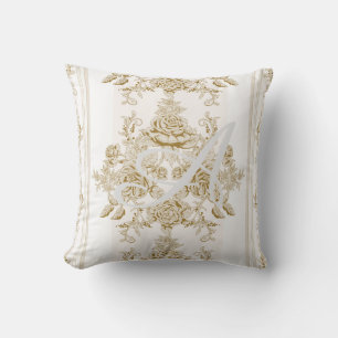 Art nouveau,Toile,floral,pattern,beige,chic,elegan Throw Pillow