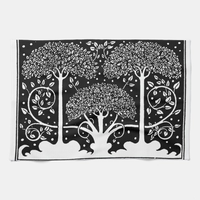 Art Nouveau Tree Beardsley Pattern Kitchen Towel (Horizontal)