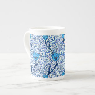 Art Nouveau Tulip Damask, Cobalt Blue Bone China Mug