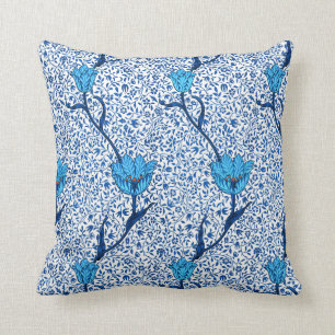 Art Nouveau Tulip Damask, Cobalt Blue Throw Pillow