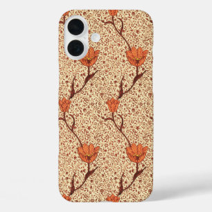 Art Nouveau Tulip Damask, Coral and Beige iPhone 16 Plus Case