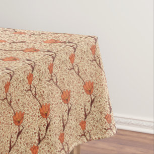 Art Nouveau Tulip Damask, Coral Orange and Beige Tablecloth