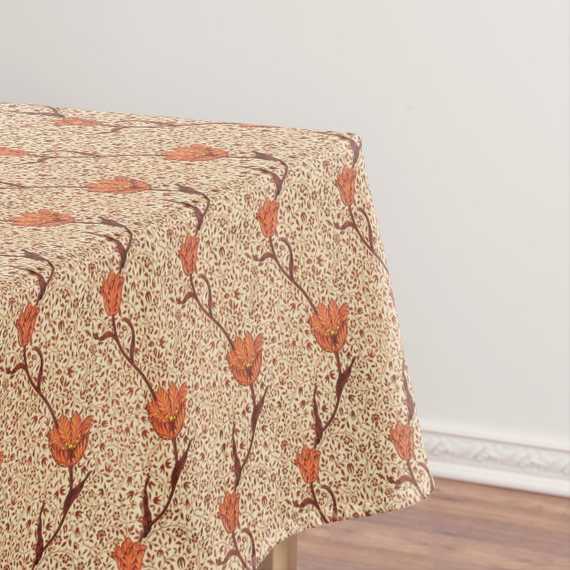 Art Nouveau Tulip Damask, Coral Orange and Beige Tablecloth (In Situ)