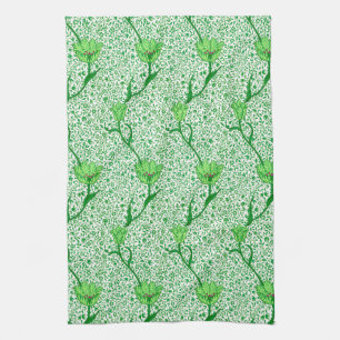 Art Nouveau Tulip Damask, Emerald Green Kitchen Towel