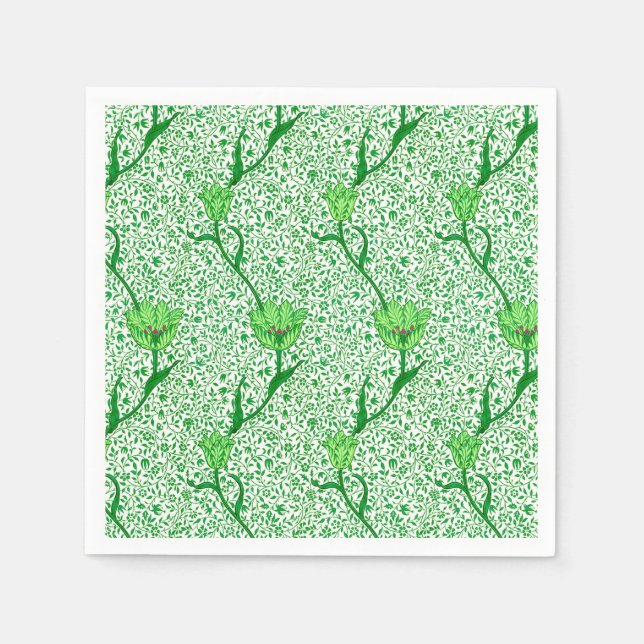 Art Nouveau Tulip Damask, Emerald Green Napkin (Front)