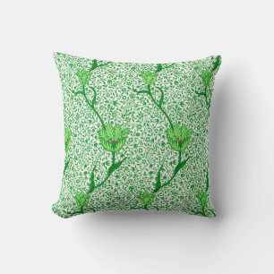 Art Nouveau Tulip Damask, Emerald Green Throw Pillow