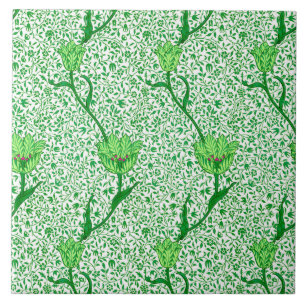 Art Nouveau Tulip Damask, Emerald Green Tile