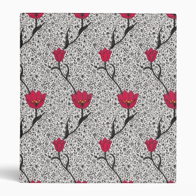 Art Nouveau Tulip Damask, Grey and Red Binder (Front)