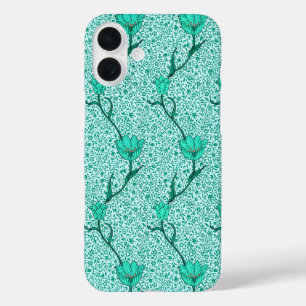 Art Nouveau Tulip Damask, Turquoise iPhone 16 Plus Case